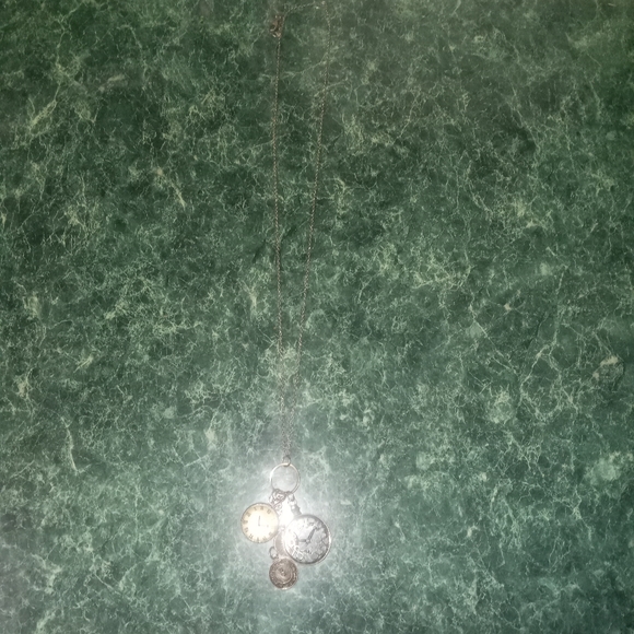 Long Clock Time Charms Pewter Colored Steampunk Boho Necklace - Picture 6 of 7